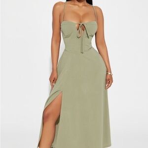 Elegant Sage Green Midi  Dress